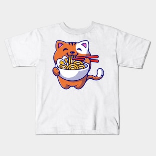 Cat eating Spaghetti Kids T-Shirt